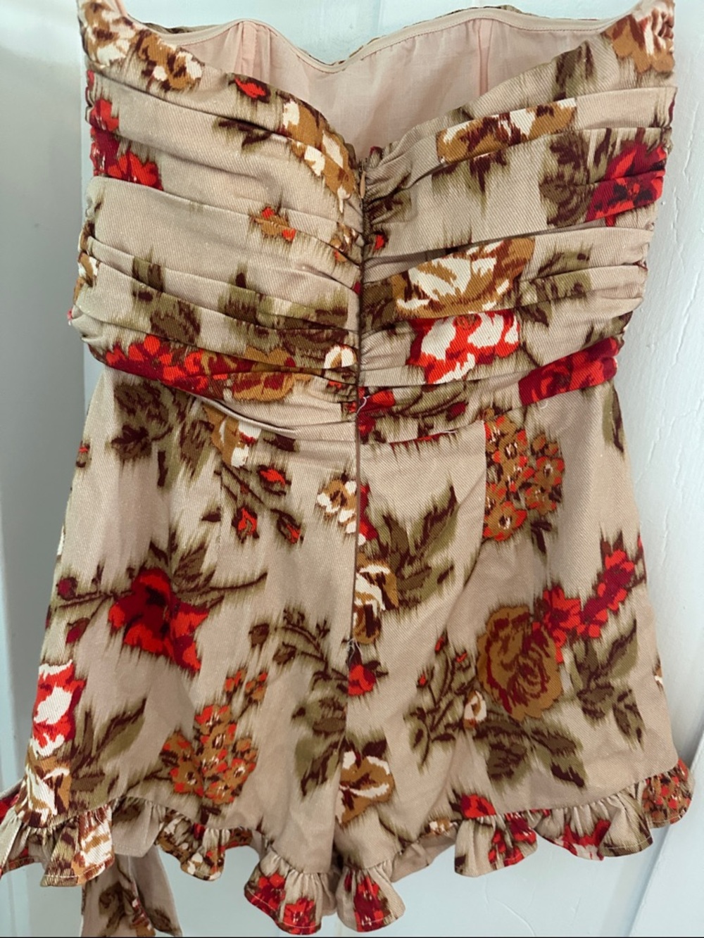 Olivaceous Strapless Floral Tie-Waist Romper in Beige and Orange - Picture 9 of 9